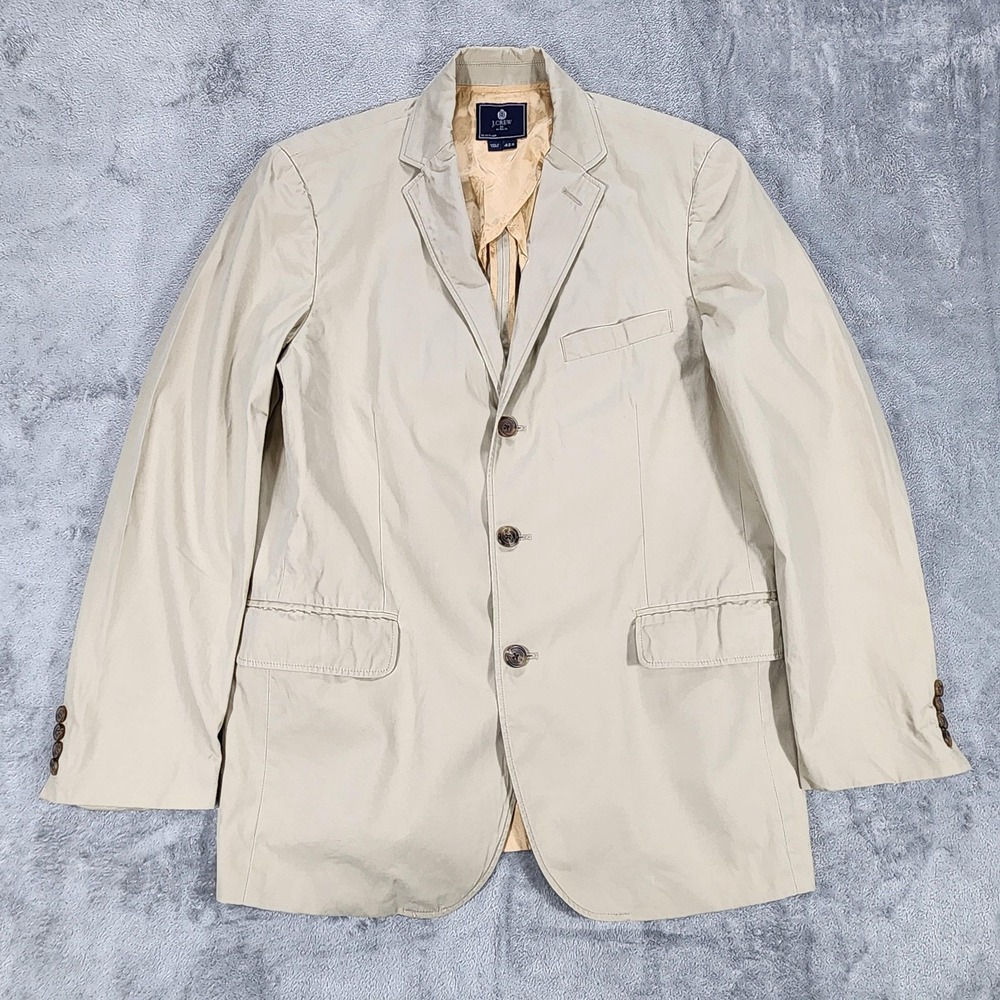 J Crew Blazer Men 42R Aldridge Beige Cotton Lined Three Button Casual Sport Coat